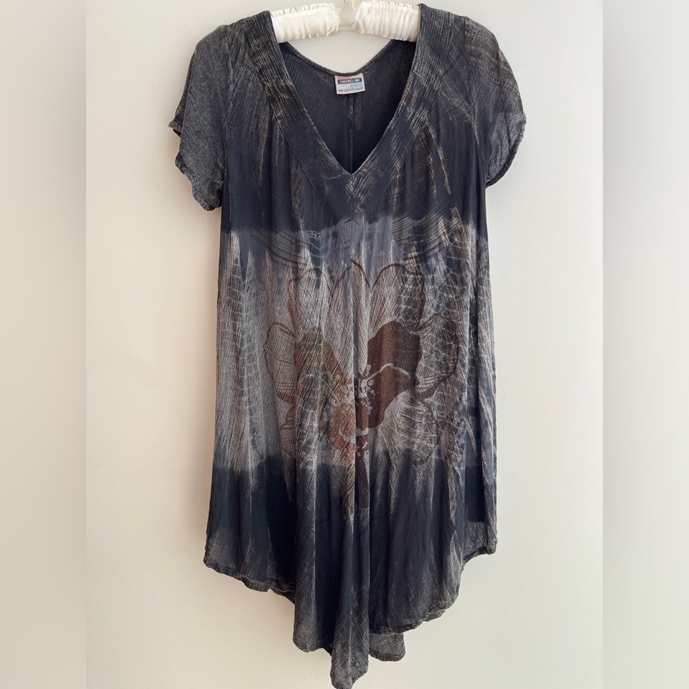 SHORELINE Bathing Suit Coverup Semi Sheer Popover Style Lightweight Neutral Tone